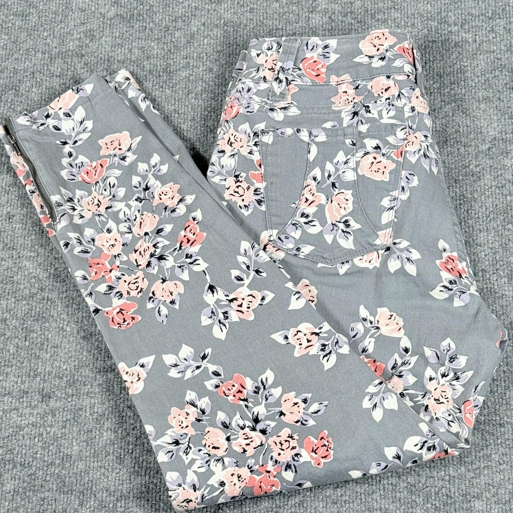 Lee Pants Womens 12 Medium Gray Floral‎ Shapetastic Hidden Hold Stretch Zip Leg